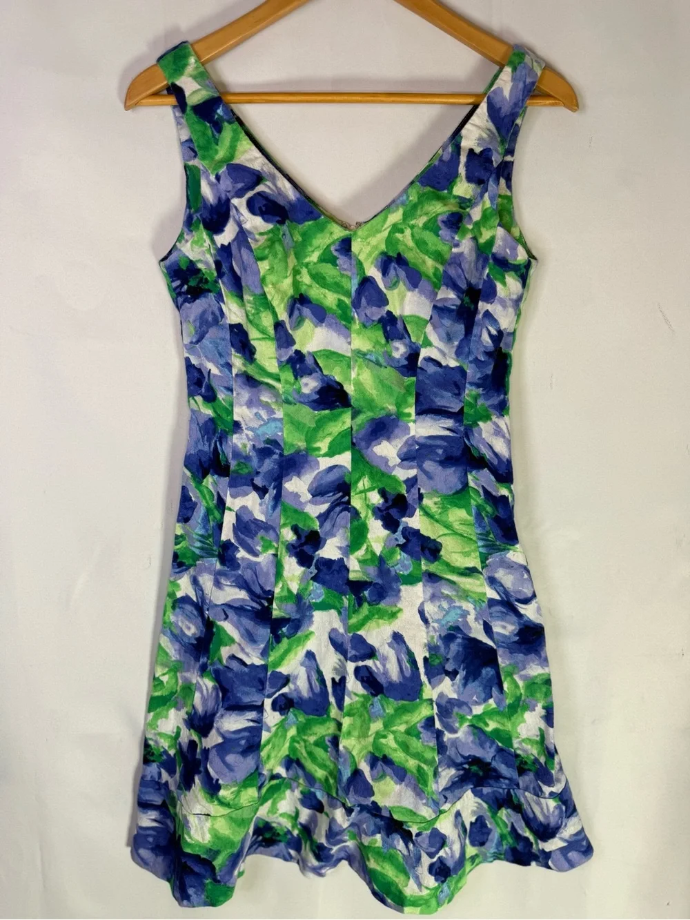 Lauren Ralph Lauren - Floral V-Neck Cotton Blend Sundress Blue & Green - Size 8